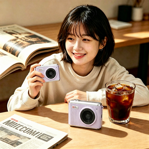 JirisanLab 6400만 화소 소형 카메라 1.4인치 고화질 디스플레이 16x 줌 다양한 필터 지원, 보라색 64GB