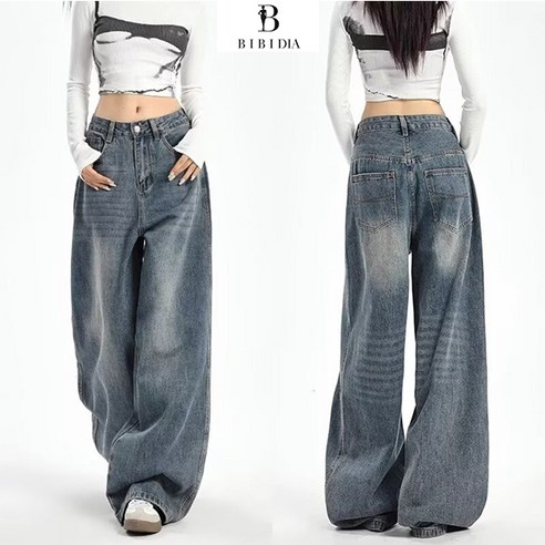 비비디아 여성용 하이웨스트 와이드 스트레이트 데님 팬츠 루즈핏 체형 커버 롱 청바지(S~4XL) 5590