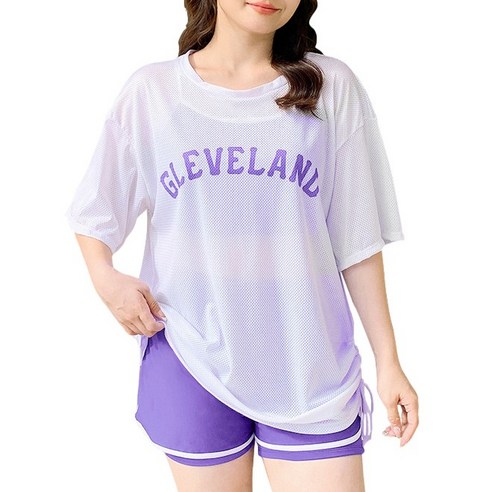 Modern Fashion 빅사이즈 체형커버 3종 세트 수영복 반바지 비치 워터파크, 2XL 65-72kg, 퍼플
