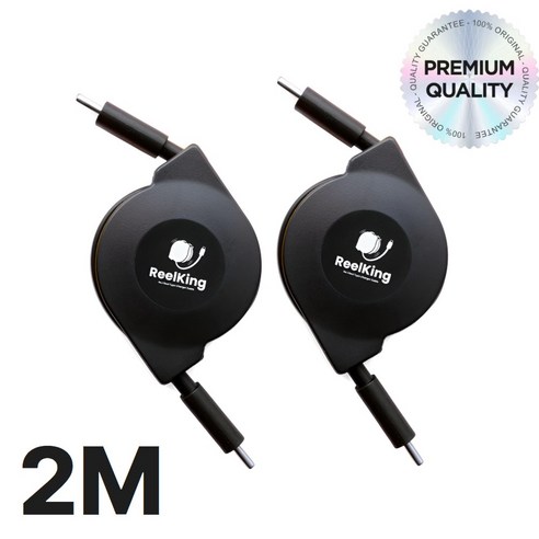 Reelking 자동감김 CtoC 초고속 C타입 60W PD 릴케이블 데이터전송, 2m, 블랙, 2개