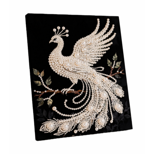 스타일하우스 5D 럭셔리 진주 보석십자수 DIY 캔버스 인테리어 장식 취미 만들기 40X50CM, 1개, 부귀 화이트봉황