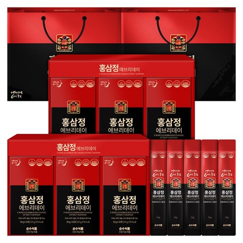 순수식품 6년근 홍삼정 홍삼 스틱 2박스(60포)+쇼핑백 면역력, 단일속성, 2개