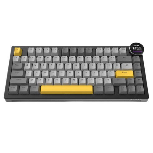 에이재즈 AK820 V2 커스텀 RGB 디스플레이 3모드 유무선 키보드, 블랙 + 그레이 + 옐로우, 화이트 피치축, 제조사축