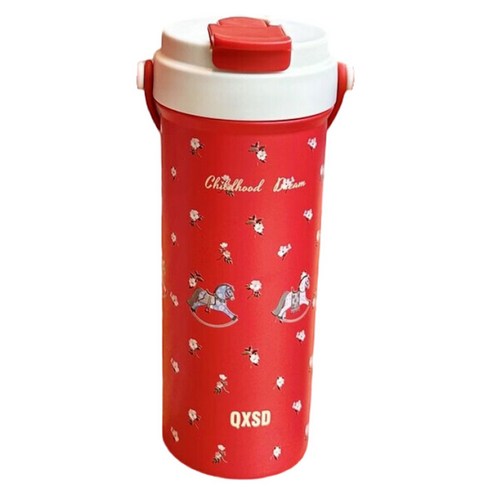 StarR 손잡이 듀얼 음용 보온 보냉 텀블러, 1개, 550ml, 레드 포니