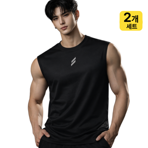[어깨 넓어보이는] 남자 헬스 나시 머슬핏 운동 나시 민소매 2장세트 기능성 트레이닝복