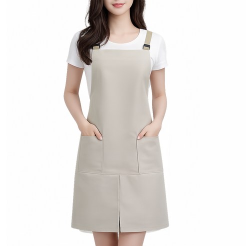 여성 여름 앞치마 방수 홀 서빙 카페 네일 빅사이즈 원피스 린넨 업소용, 1개, 베이지