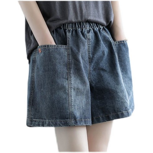 여성용 여름 베이직 빅사이즈 데님 반바지 빅 포켓 허리 밴딩 편한바지