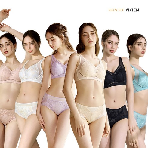 비비안 스킨핏 풀컵 보정 레이스 홈쇼핑 여성속옷 브라팬티세트 6+6 12종 - 브라팬티 세트