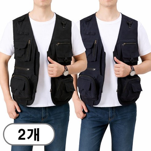차쿠 1+1(2개) 남성 멀티포켓 아웃도어 조끼 베스트 작업조끼 등상조끼 택배조끼 캠핑조끼 낚시조끼