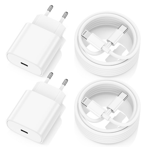아이폰 20W 고속충전기 + C to 8핀 고속케이블 2m 세트, 2개, 화이트