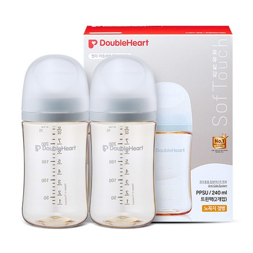 더블하트 모유실감 모먼트 새벽그레이 240ml 트윈팩(젖꼭지미포함), 1박스