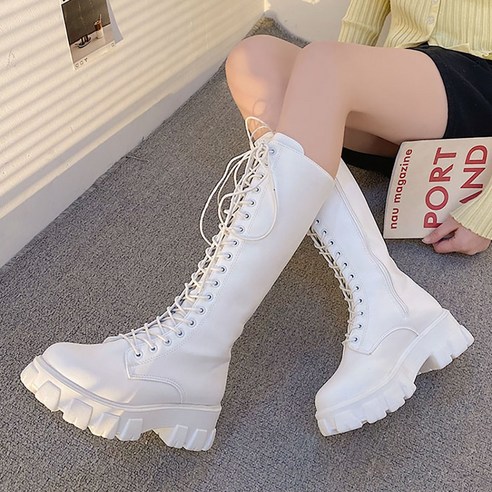 라블 통굽 레이스업 롱부츠 5cm