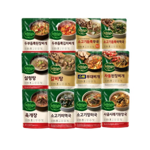 CJ 비비고 국 탕 찌개 12종 500g ( 육개장+된장찌개+설렁탕+무국+갈비탕+장터국+김치찌개+차돌된장2+미역국 외)