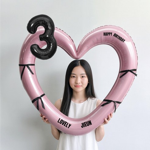 해피제이니 블랙 숫자 하트프레임 풍선 생일파티용품세트(프리레터링 시트지 포함) 포토존, 1세트, 3 핑크하트