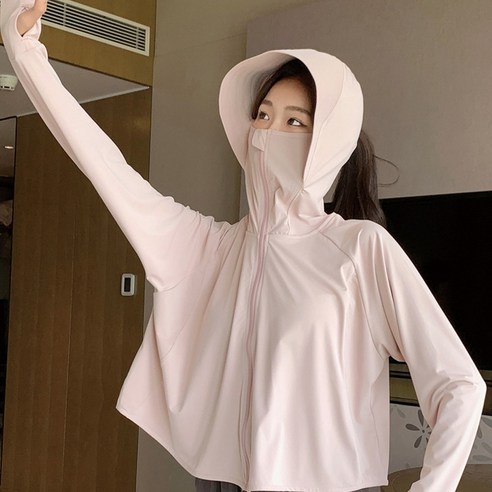자외선 차단 UV 차단 햇빛 차단 쿨링 후드집업 외투 냉감소재, 핑크