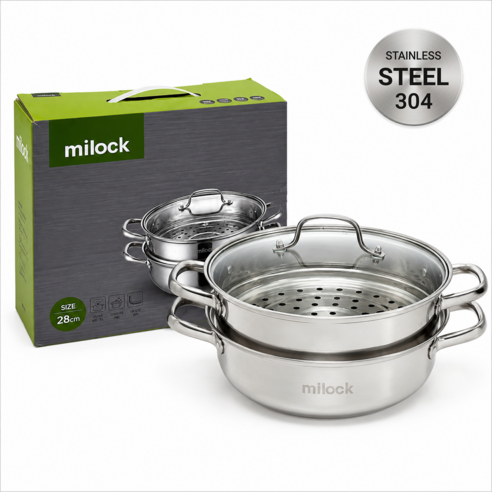 Milock 스테인리스 프리미엄 다용도 2단 찜기, 1개, 28cm