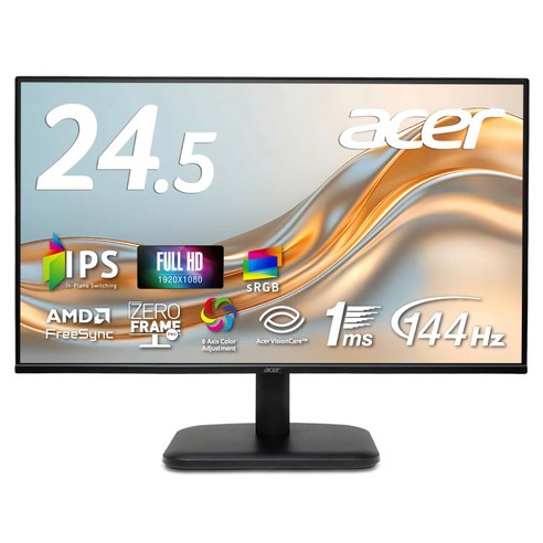 Acer 24.5 IPS 144Hz 1ms (VRB) sRGB 99 % AMD FreeSync HDMI 1.4 D-Sub 15 6 3 1 EK251Q 인치 비