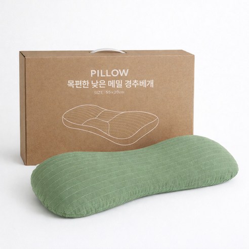 핫쏘잇 목편한 낮은 메밀 경추베개, 1개, 카키