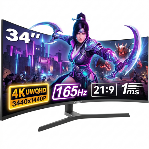 XKGF 게이밍 모니터 27인치 FHD 200Hz 1800R 커브드 34인치 4K 165Hz 울트라와이드 커브드 높이조절 모델, 34인치 4K165Hz 높이 조절 가능, 88cm