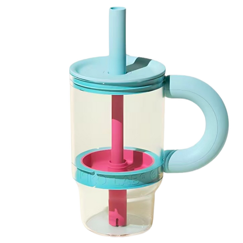 차코랩 거름망이 달린 스트로 투명 텀블러 960ml, 블루 + 핑크, 1개