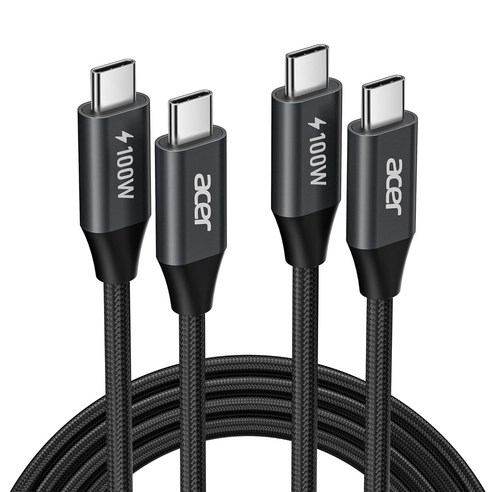 에이서 100W C타입-C타입 PD 초고속 충전 데이터 케이블, 2개, 검은색, 2m