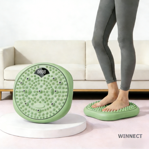 WINNECT 360회전 발바닥 지압 마사지판 허리 스트레칭 발지압 스텝퍼 발지압판 스탭퍼 스마트 디지털 디스플레이 회수 칼로리 시간 표시, 그린, 1개