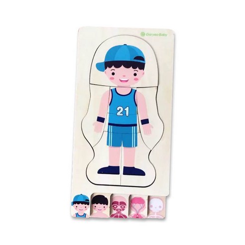 [노벨랜드] GB 어린이신체퍼즐 원목교구 장난감 레이어드퍼즐, 남자아이, 29피스, 1개