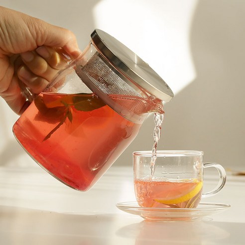 티온 내열유리 차주전자 저그+거름망뚜껑세트 티포트, 1개, 500ml, 투명