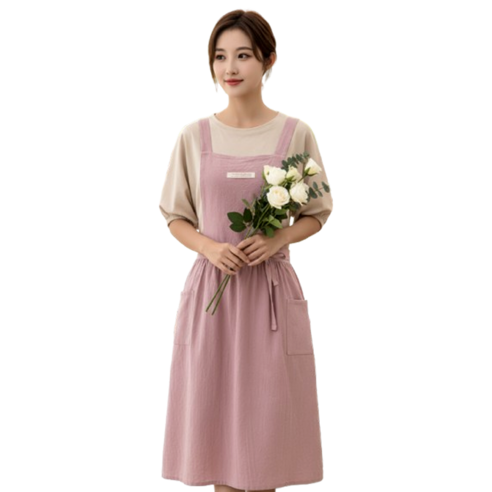 모아룸 원피스형 코튼 어린이집 앞치마, 핑크, 1개