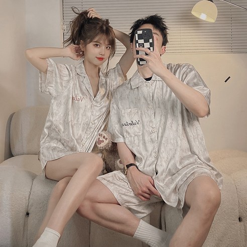 YioYcc 커플잠옷 실크 잠옷 편안한 실내복 상하복 - 커플/패밀리 잠옷
