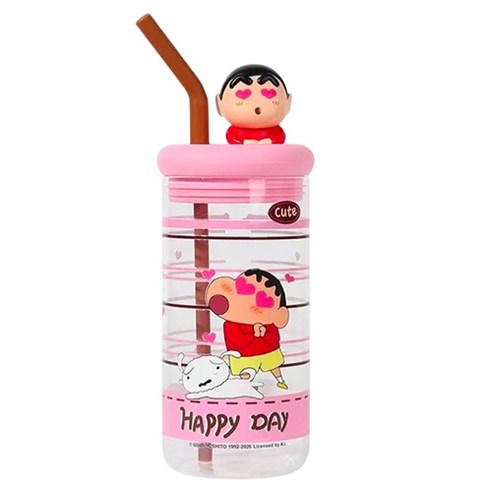 StarR 크레용 신짱 밀크푸딩 빨대 유리 콜드컵 680ml, 1개, 사랑 스타일