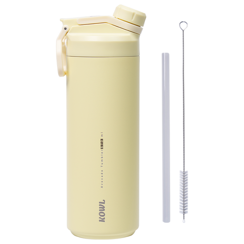 코울 아보카도 듀얼 스파우트 빨대 손잡이 휴대용 진공 보온보냉 스텐 텀블러, 1개, 570ml, 프림로즈