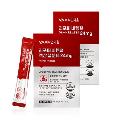 비타민마을 리포퍼 비헴철 액상 철분제 24mg 임산부 온가족 30포, 30회분, 60개