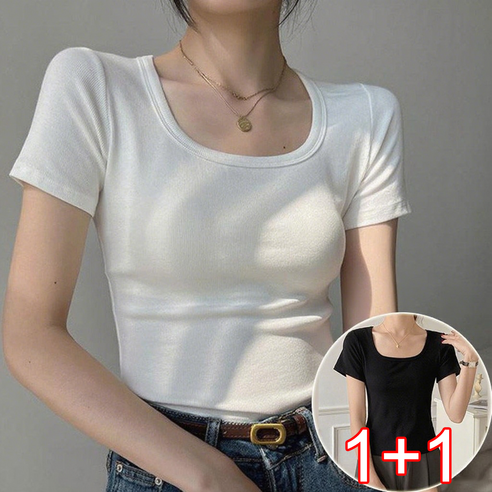 '여성 기본 U넥 슬림핏 스판 심플 무지 반팔 티셔츠 1+1 슬림소녀' 최저가 검색, 최저가 16,800원 - 할인 알림