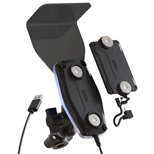 백케이 오토바이 자석거치대 USB타입 딱판 충전패드 백미러형 LED, 백미러형거치대+C타입딱판, 블랙