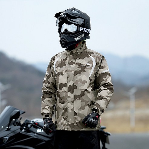 레인커터 카모 오토바이 우비 상하의 세트, 베이지