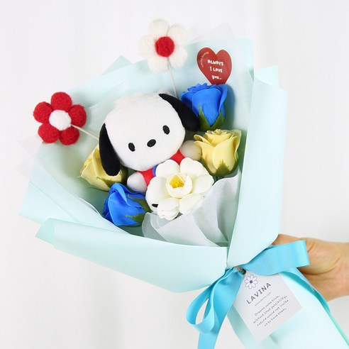 산리오 비누꽃 인형꽃다발 + 쇼핑백 세트, 포차코, 1개