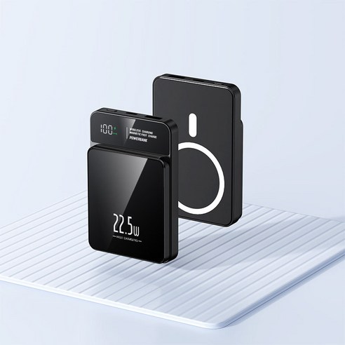 RYZO 22.5W 고속충전 20000mAh 대용량 보조배터리 초슬림 맥세이프 무선충전 다양한 색상, 1개, 블랙