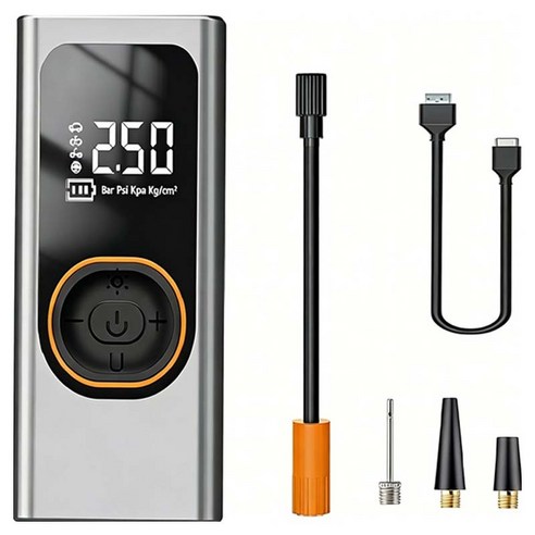 HELLOLEIBOO 무선 디지털 LED 조명 앤 보조배터리 겸용 에어 컴프레셔, 실버, 1개 실버, 1개