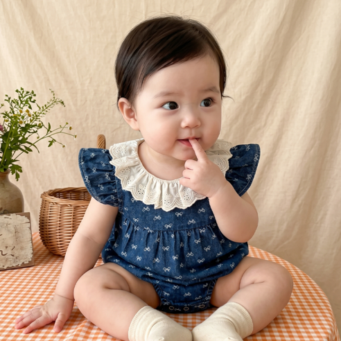 몽실이 프릴카라 데님 바디슈트