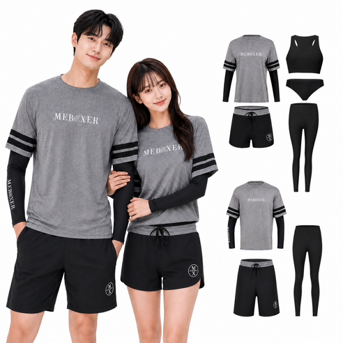 IFNA 루즈핏 체형커버 래쉬가드 5종 세트 자외선차단인증 비치웨어, A.블랙그레이, 남성 3종세트, XL