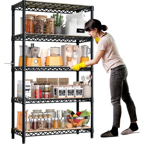 MeFun 철제 선반수납 튼튼한 탄소강 파이프 900 x 300 x 1800mm, 블랙, 5단