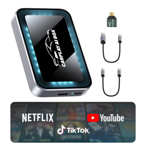 NICESUN AI 박스 무선 스마트 자동차 어댑터 애플 카플레이 안드로이드 오토 3 in 1 듀얼 밴드 WiFi + 스마트폰 미러링 유튜브 넷플릭스 등 지원, 블랙, AC05