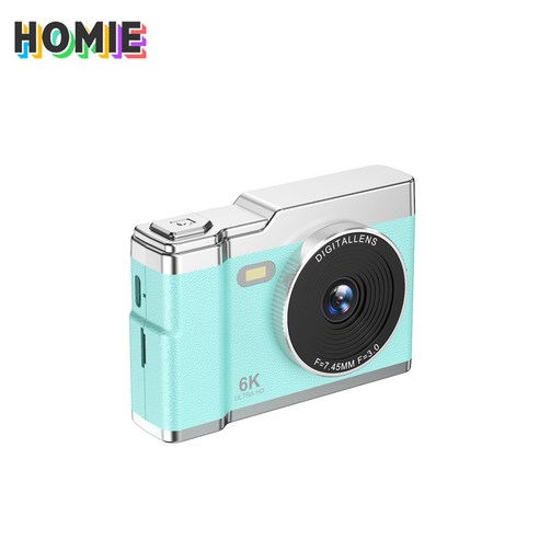 HOMIE 디지털카메라 6400W 픽셀카메라 2.4인치 고화질 미니 카메라 128GB 소형으로 휴대하기 편하고, 하늘색