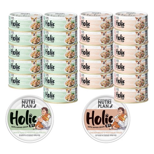 동원 뉴트리플랜 강아지 홀릭 2종, 24개, 85g, 흰살참치&야채+닭가슴살&야채
