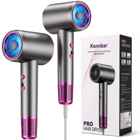 켄바르 헤어 드라이기 블루라이트 케어 고출력 저소음 초경량 2000W, 그레이, STL-8568