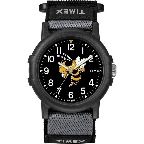 Timex 유니 Collegiate Recruit 38mm 시계 - 조지아 테크 옐로우 재킷 블랙 패브릭 스트랩 Georgia ...