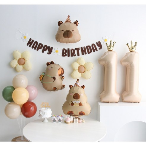 이벤트홀릭 카피바라 풍선 생일파티용품세트, 1개, 숫자풍선 11