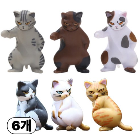 루캔필 귀여운 조폭 불량배 고양이 피규어 6종, 1세트