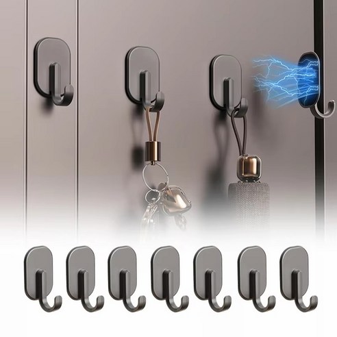 다용도 마그네틱 후크 냉장고 마그네틱 후크 구멍 없는 가정용 세탁기 문 뒤 후크, 블랙, 10개